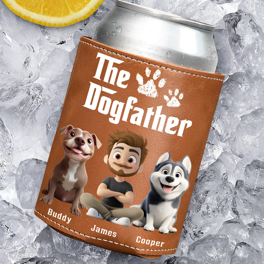 Cool Dog Father - Personalized Leather Can Cooler Holder