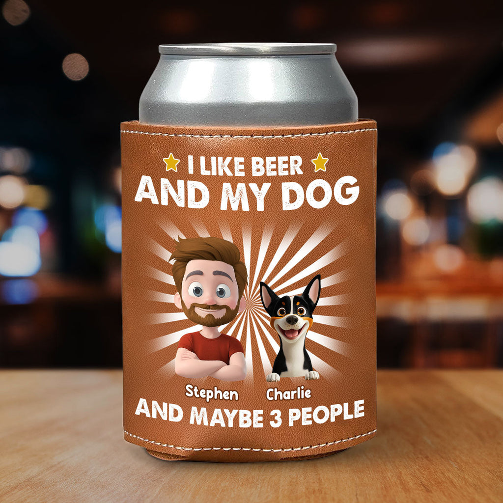 I Like Beer - Personalized Leather Can Cooler Holder