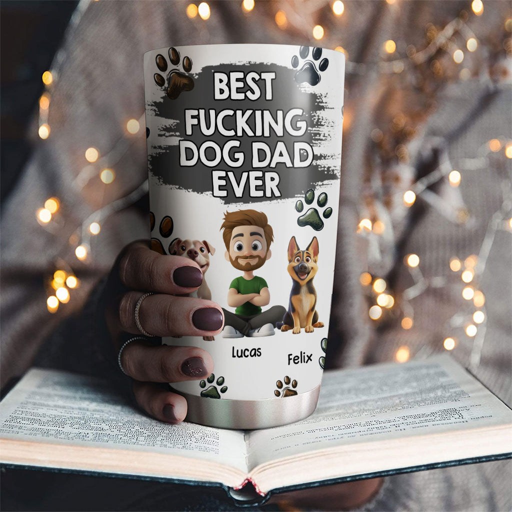 Custom Christmas Birthday Gifts For Dog Dad, Dog Lovers • Best Dog Dad Cartoon Christmas - Personalized Tumbler