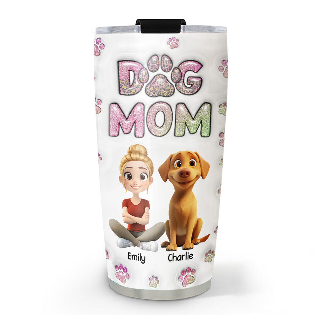 Custom Mother's day Birthday Gifts For Pet Mom, Pet Lovers • Dog Mom Lovely Chibi - Personalized 3D Inflated Effect Tumbler