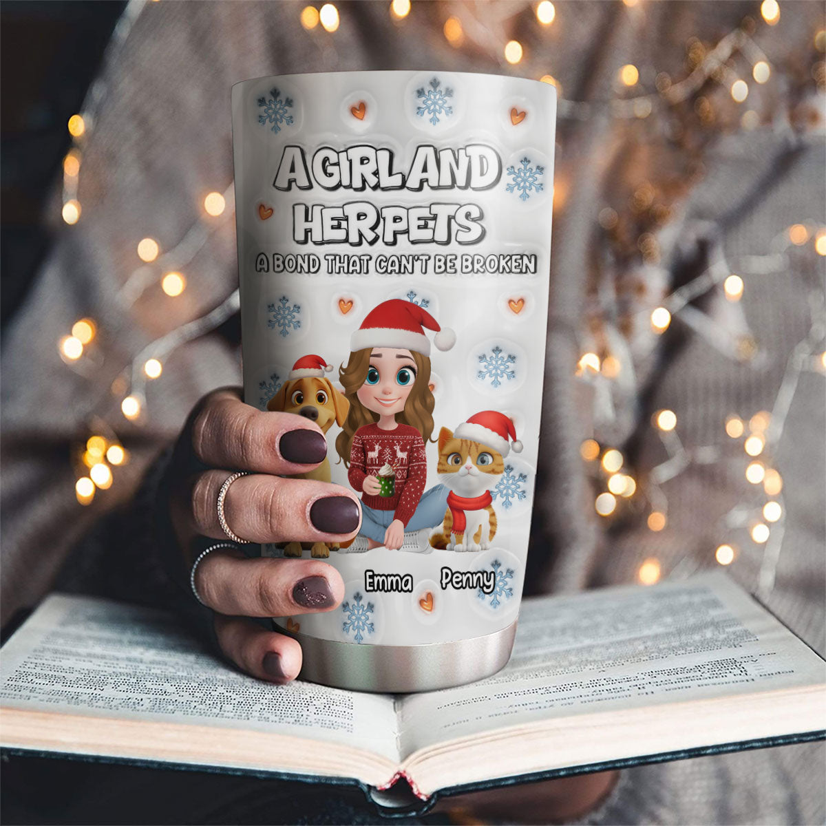 Custom Christmas Birthday Gifts For Pet Mom, Pet Lovers • Christmas Day With Fur Mom Ver 2 - Personalized 3D Inflated Effect Tumbler