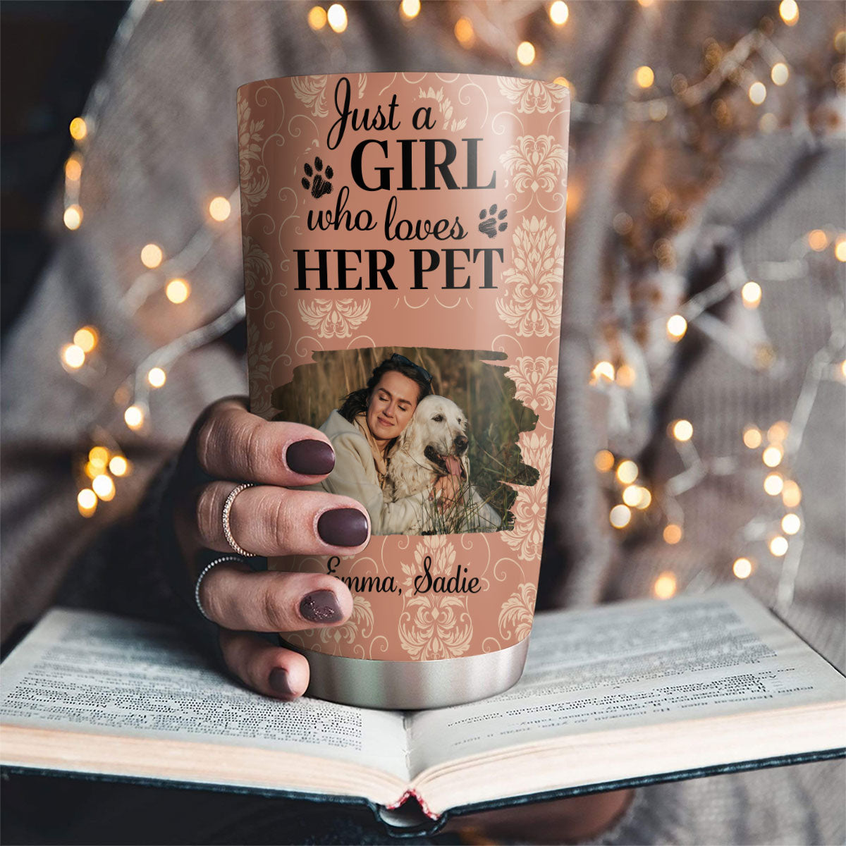 Custom Photo Christmas Birthday Gifts For Pet Mom, Pet Lovers • Pumskin Pet And Girl Photo - Personalized Tumbler
