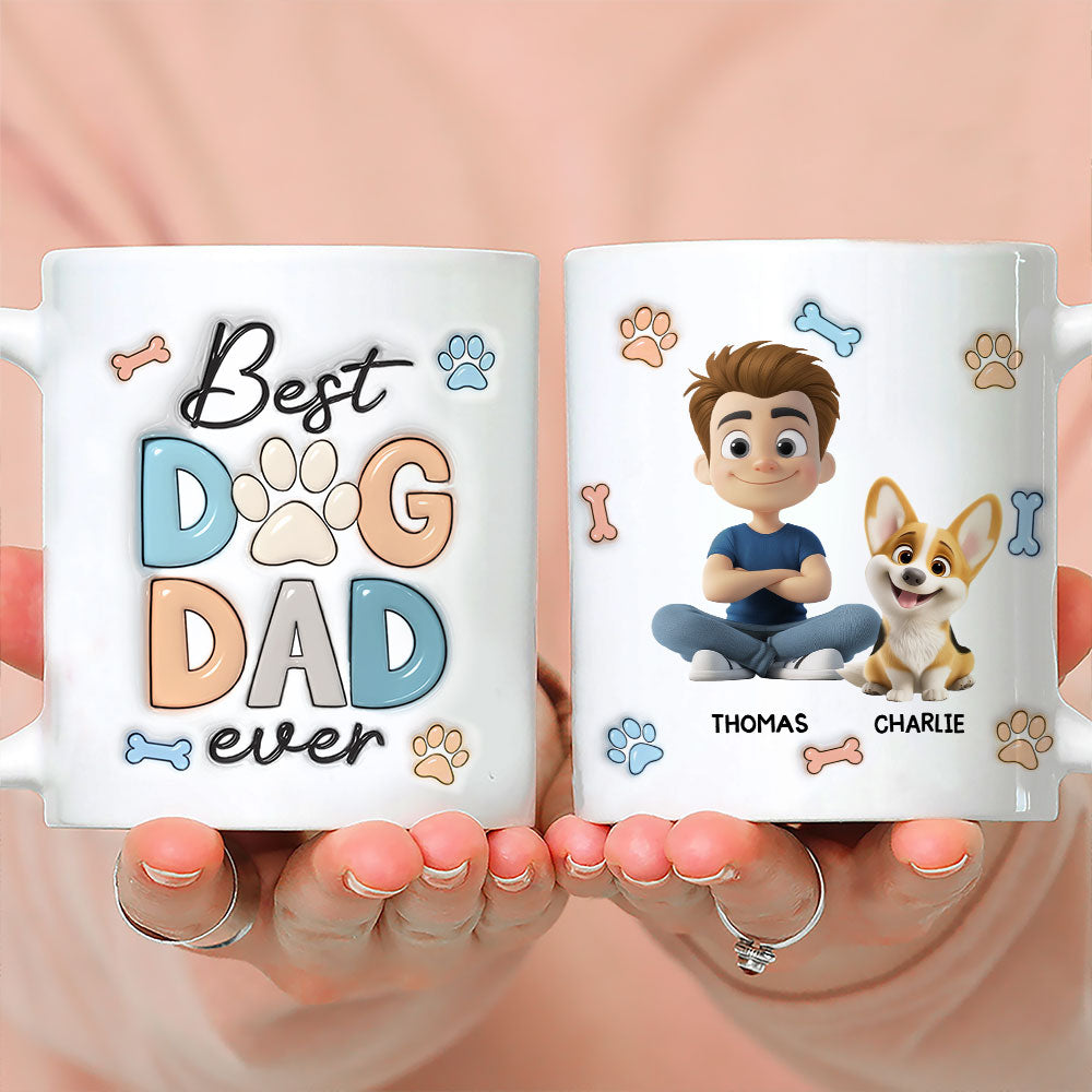 Custom Father's day Birthday Gifts For Dog Dad, Dog Lovers • Best Dog Dad Version 2 - Personalized 3D Inflated Effect Mug
