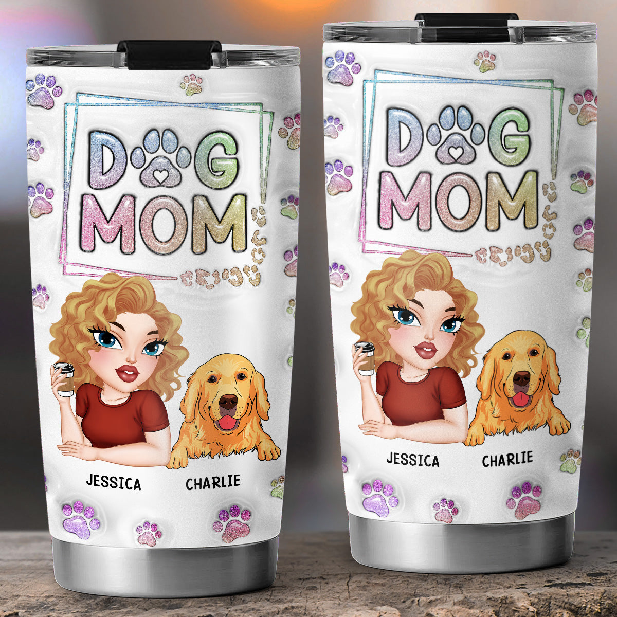 Custom Mother's day Birthday Gifts For Dog Mom, Dog Lovers • Greatest Dog Mom Ever - Personalized 3D Inflated Effect Tumbler