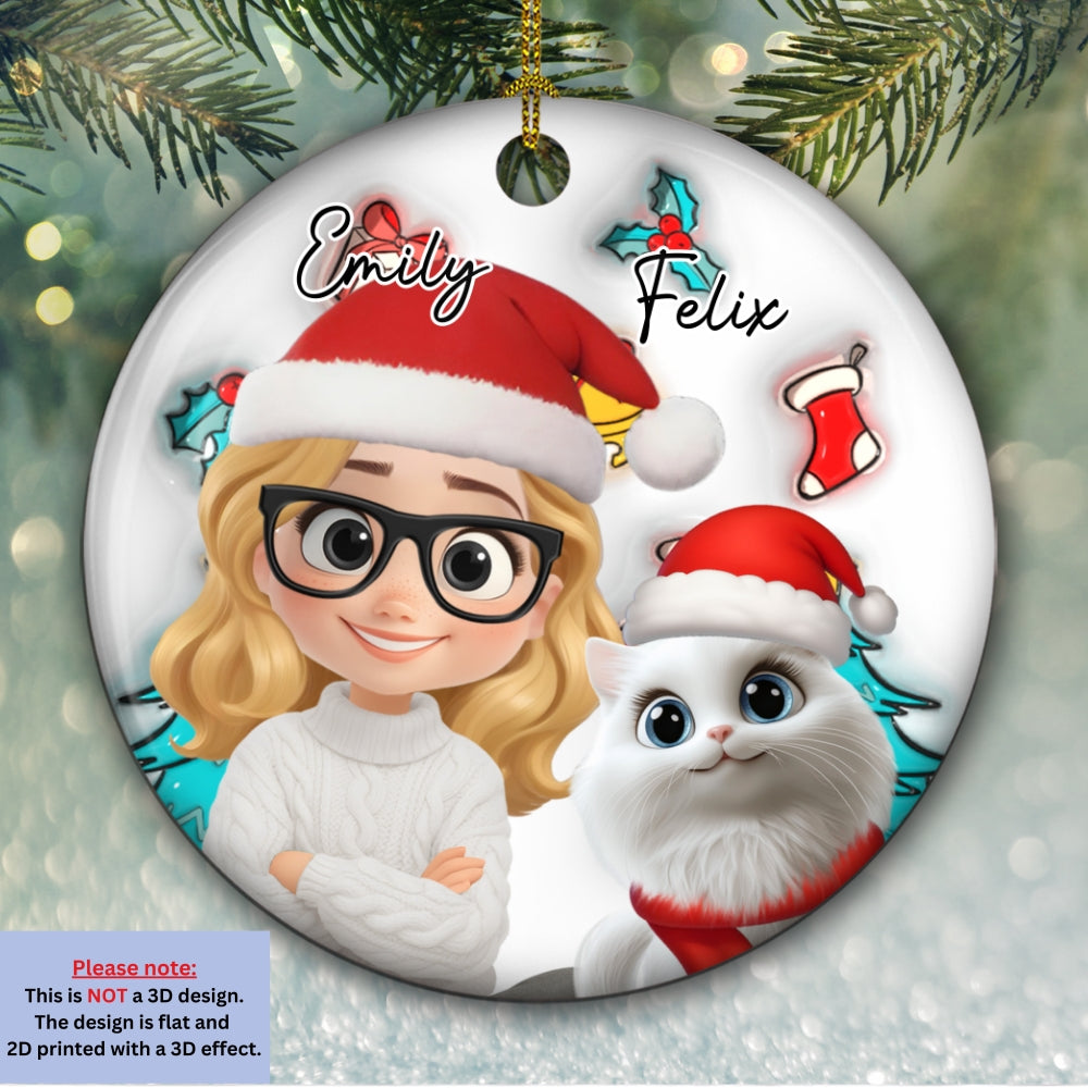 Custom Christmas Decor Home Birthday Gifts For Cat Mom, Cat Lovers • Santa Is Coming To Cats - Personalized 3D Inflated Effect Ceramic Ornament