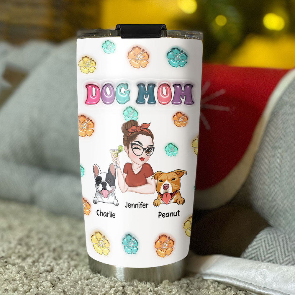 Custom Mother's day Birthday Gifts For Dog Mom, Dog Lovers • Dog Mom Summer - Personalized 3D Inflated Effect Tumbler