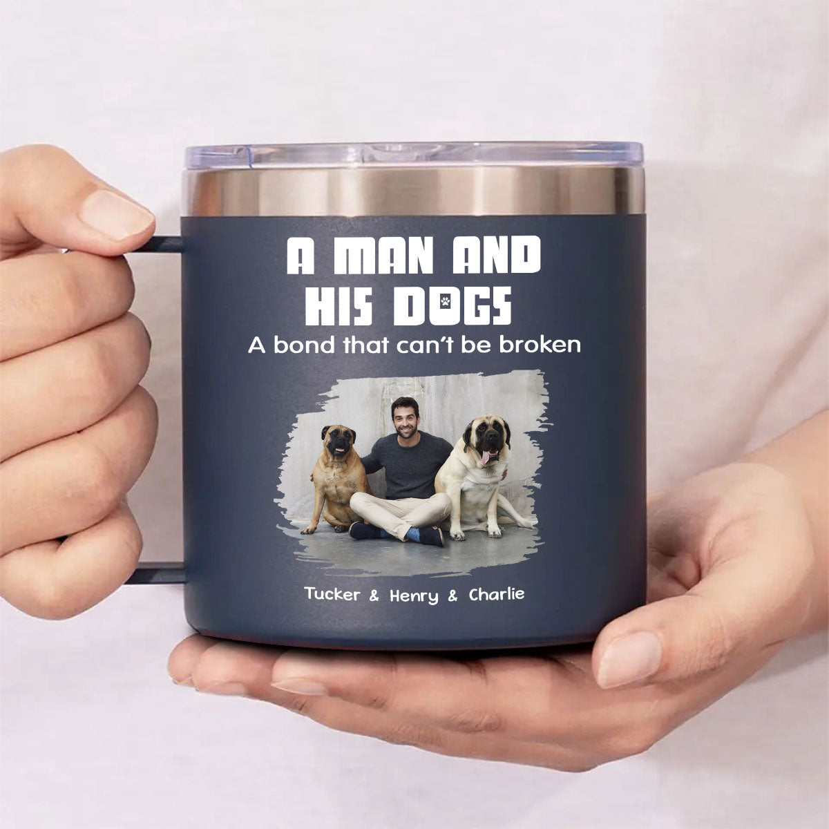 Custom Photo Father's day Birthday Gifts For Dog Dad, Dog Lovers • Best Dad Ever Photo - Personalized 14oz Stainless Steel Tumbler With Handle