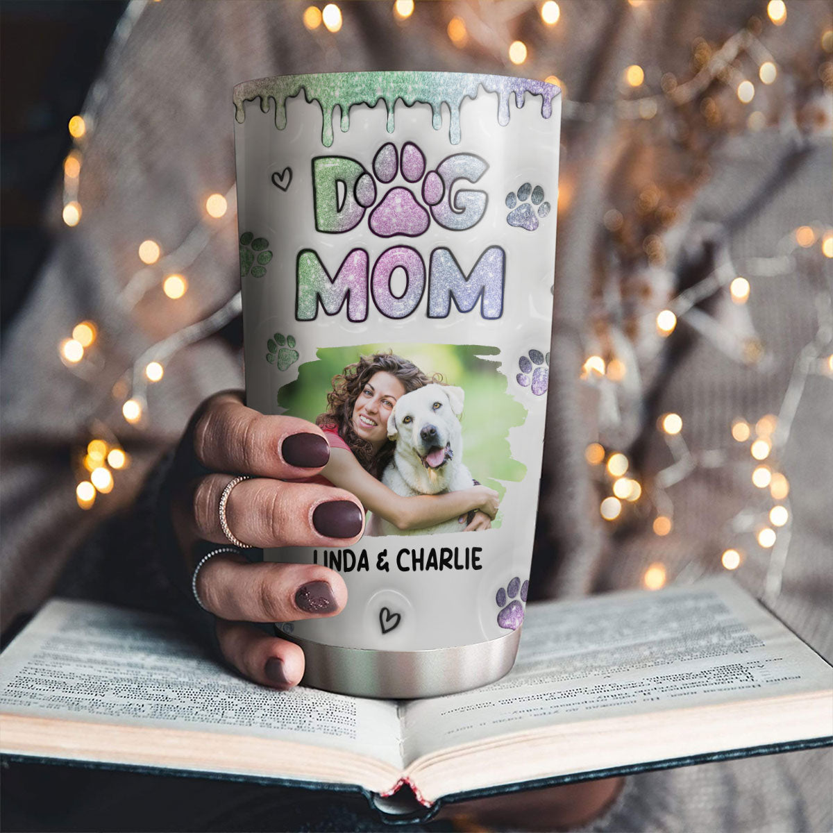 Custom Photo Mother's day Birthday Gifts For Dog Mom, Dog Lovers • Lovely Chibi Dog Mom Version Photo - Personalized 3D Inflated Effect Tumbler