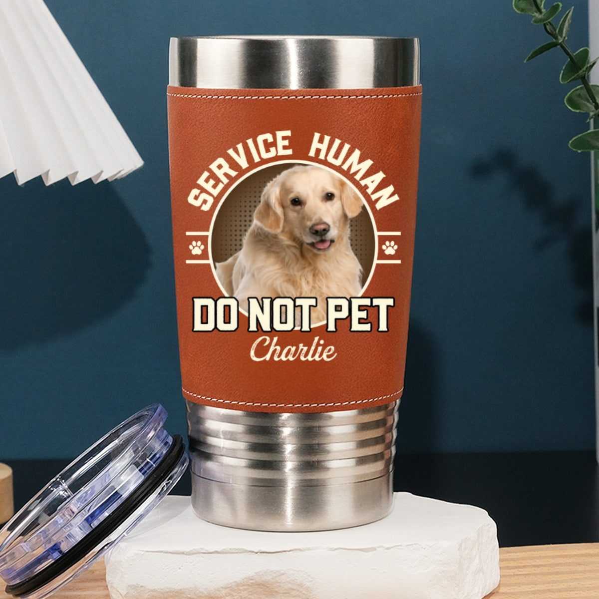 Custom Photo Christmas Birthday Gifts For Dog Lovers • Service Human Logo Photo - Personalized Leather Tumbler