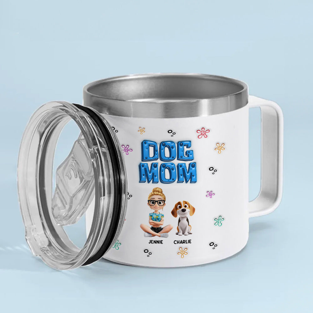 Custom Christmas Birthday Gifts For Dog Mom, Dog Lovers • Sponge Dog Mom Version 2 - Personalized 14oz Stainless Steel Tumbler With Handle