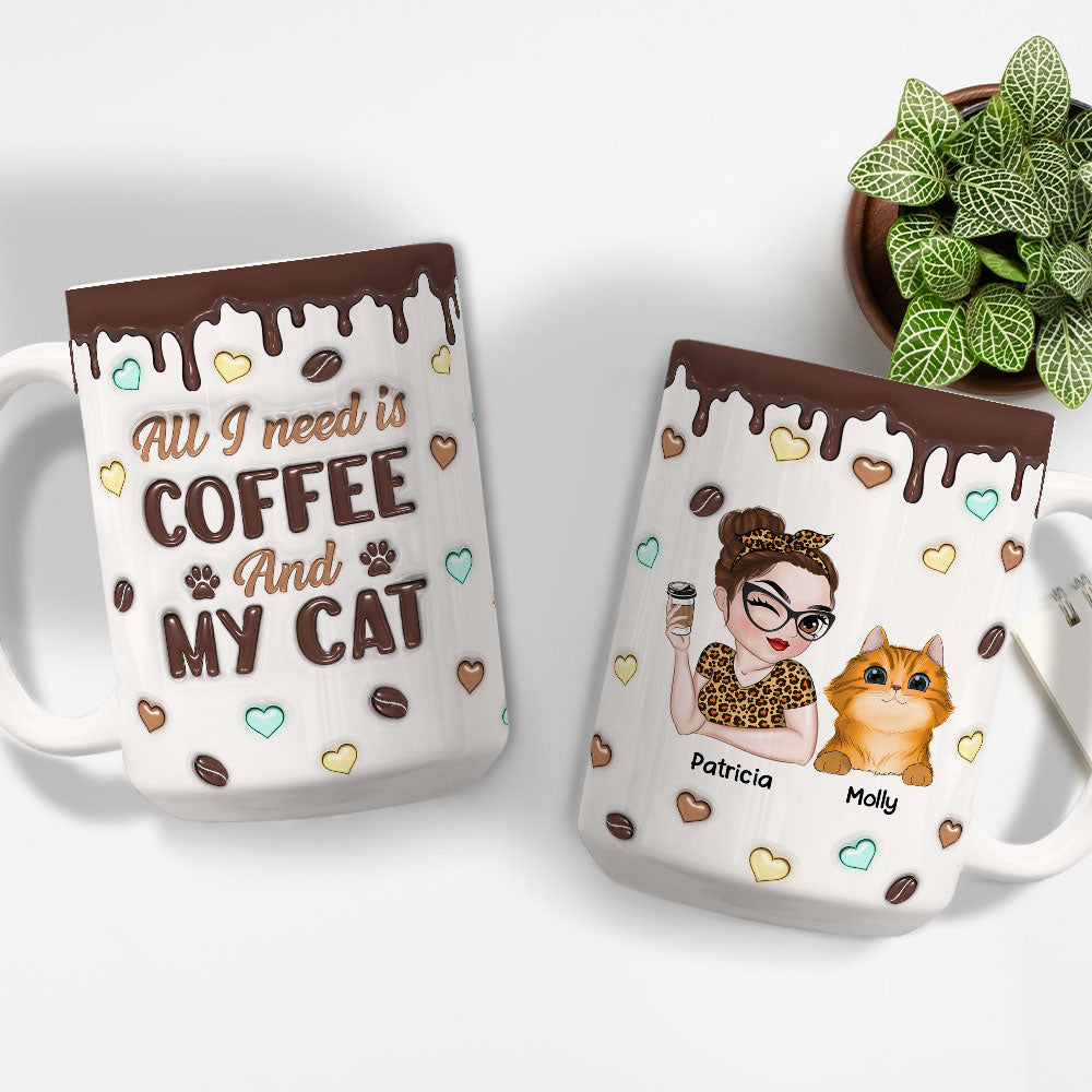 Custom Christmas Birthday Gifts For Cat Lovers • Coffee And Cat - Personalized 3D Inflated Effect Mug