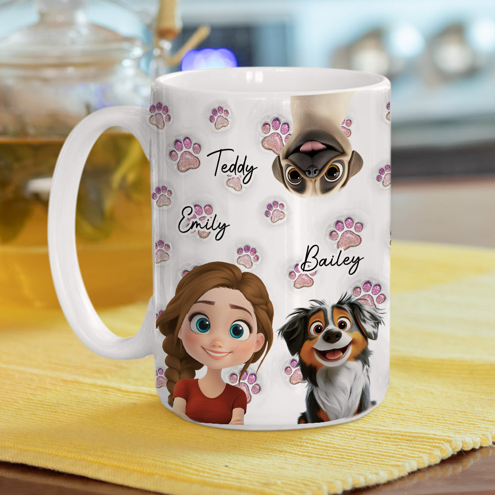 Custom Christmas Birthday Gifts For Dog Mom, Dog Lovers • Lovely Pink Dog Mom - Personalized 3D Inflated Effect Mug