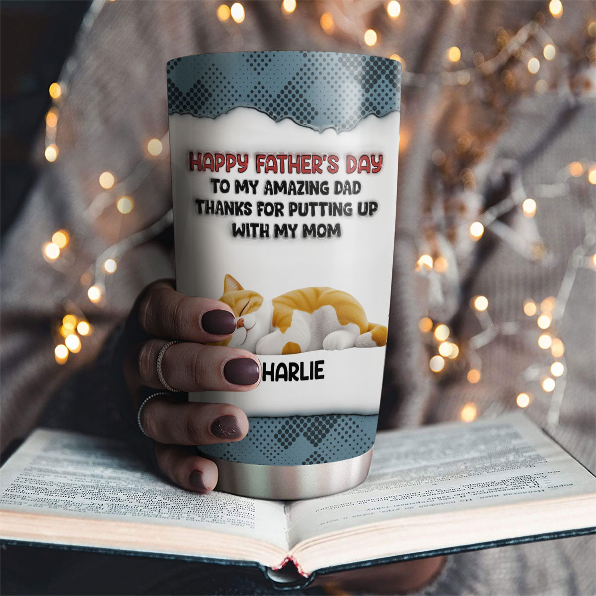 Custom Father's day Birthday Gifts For Cat Dad, Cat Lovers • Putting Up With Cat Version - Personalized 3D Inflated Effect Tumbler