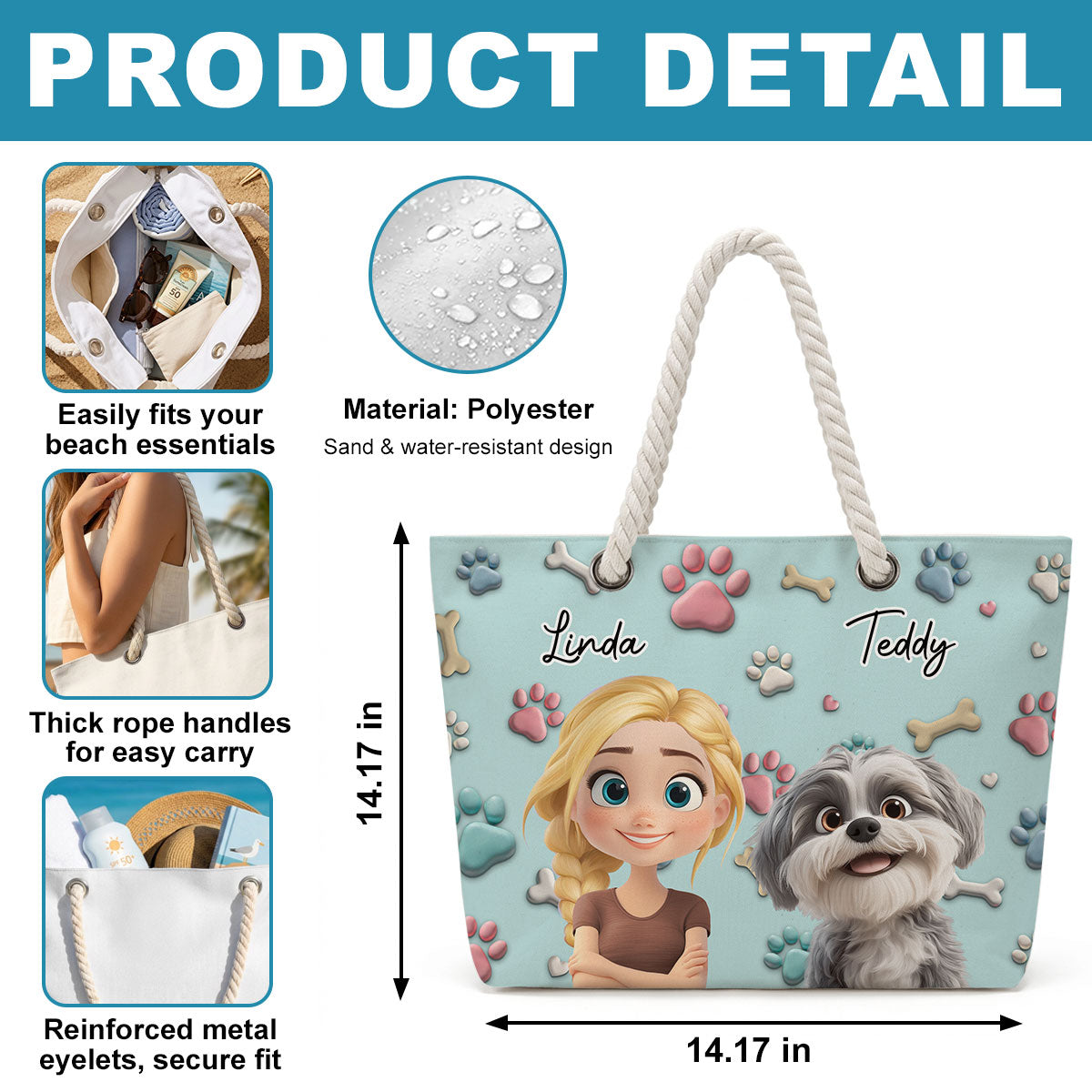 Dog And Human Cartoon - Personalized Beach Bag