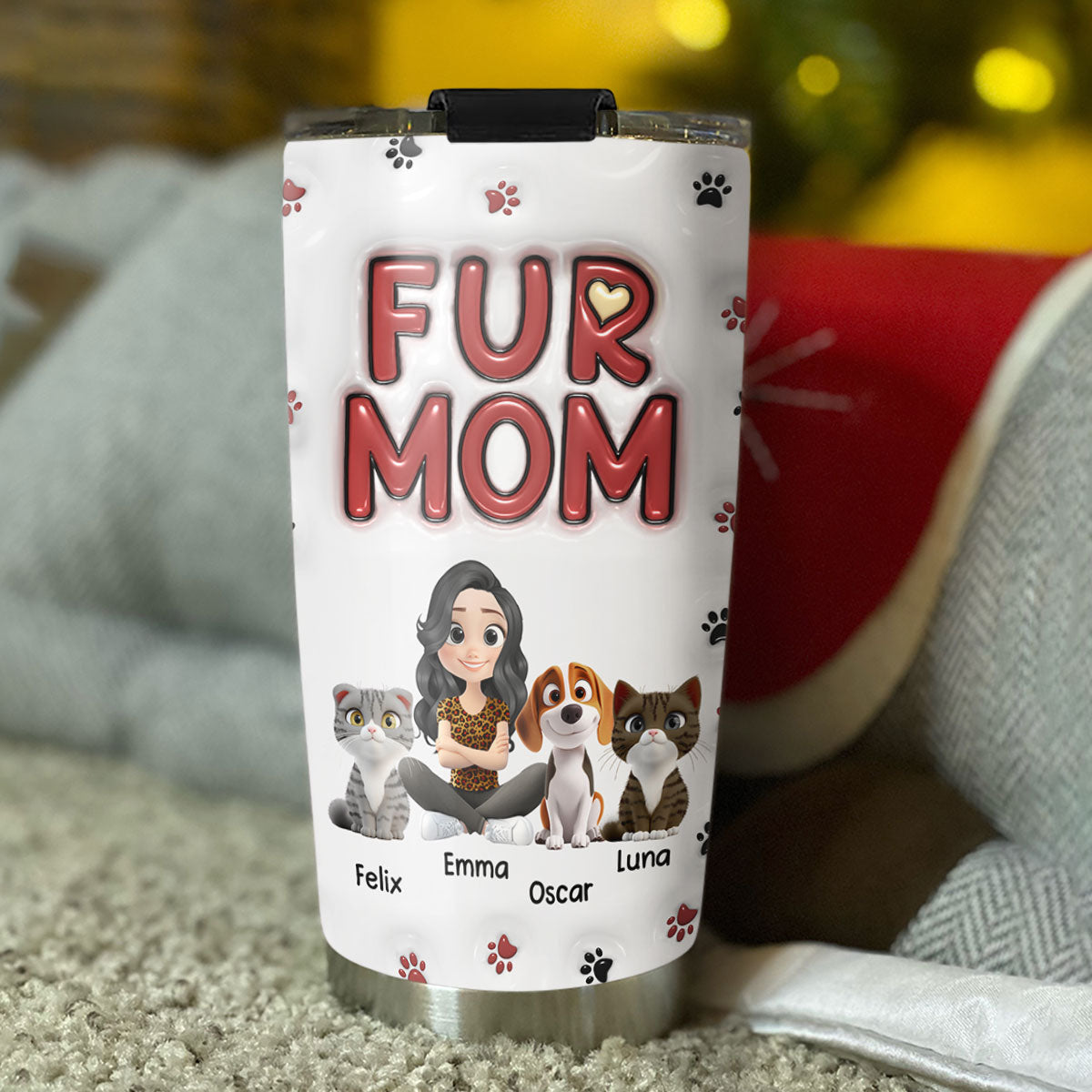 Custom Mother's day Birthday Gifts For Pet Mom, Pet Lovers • Lovely Fur Mom New Style - Personalized 3D Inflated Effect Tumbler