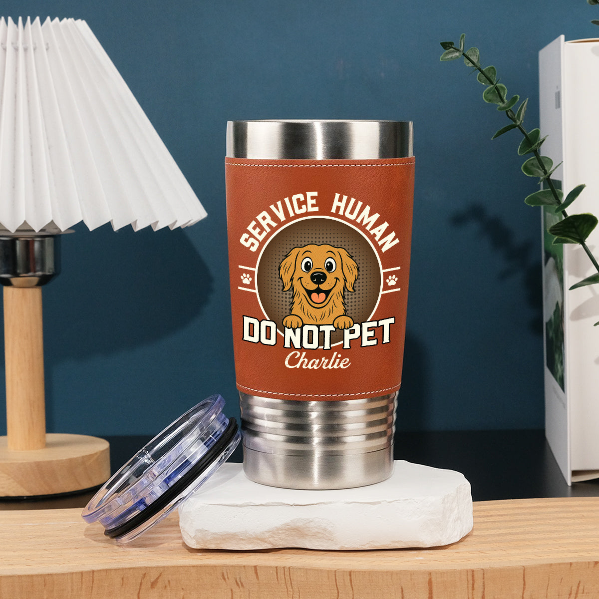 Custom Christmas Birthday Gifts For Dog Lovers • Service Human Logo - Personalized Leather Tumbler