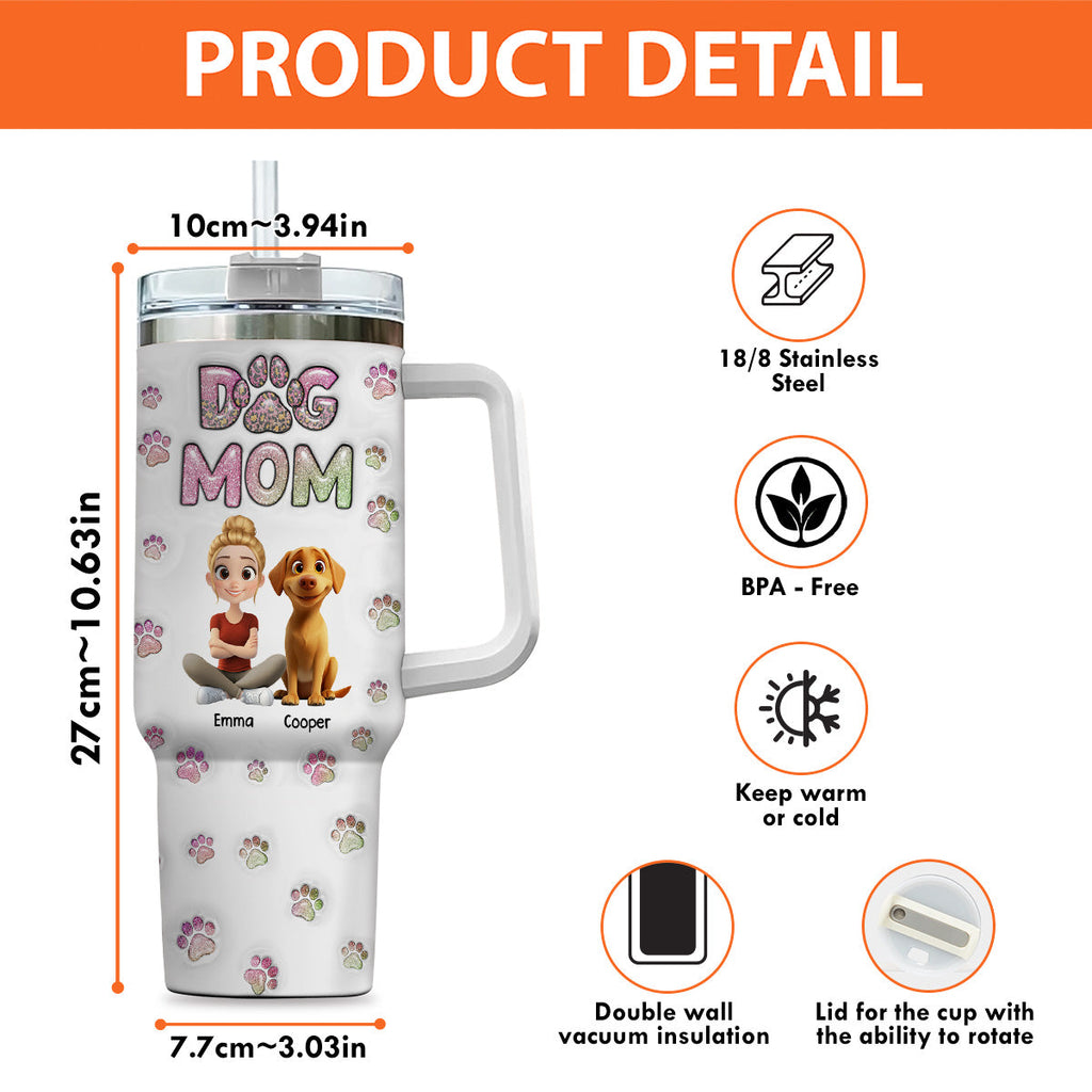 Custom Mother's day Birthday Gifts For Pet Mom, Pet Lovers • Dog Mom Lovely Chibi - Personalized 3D Inflated Effect Tumbler