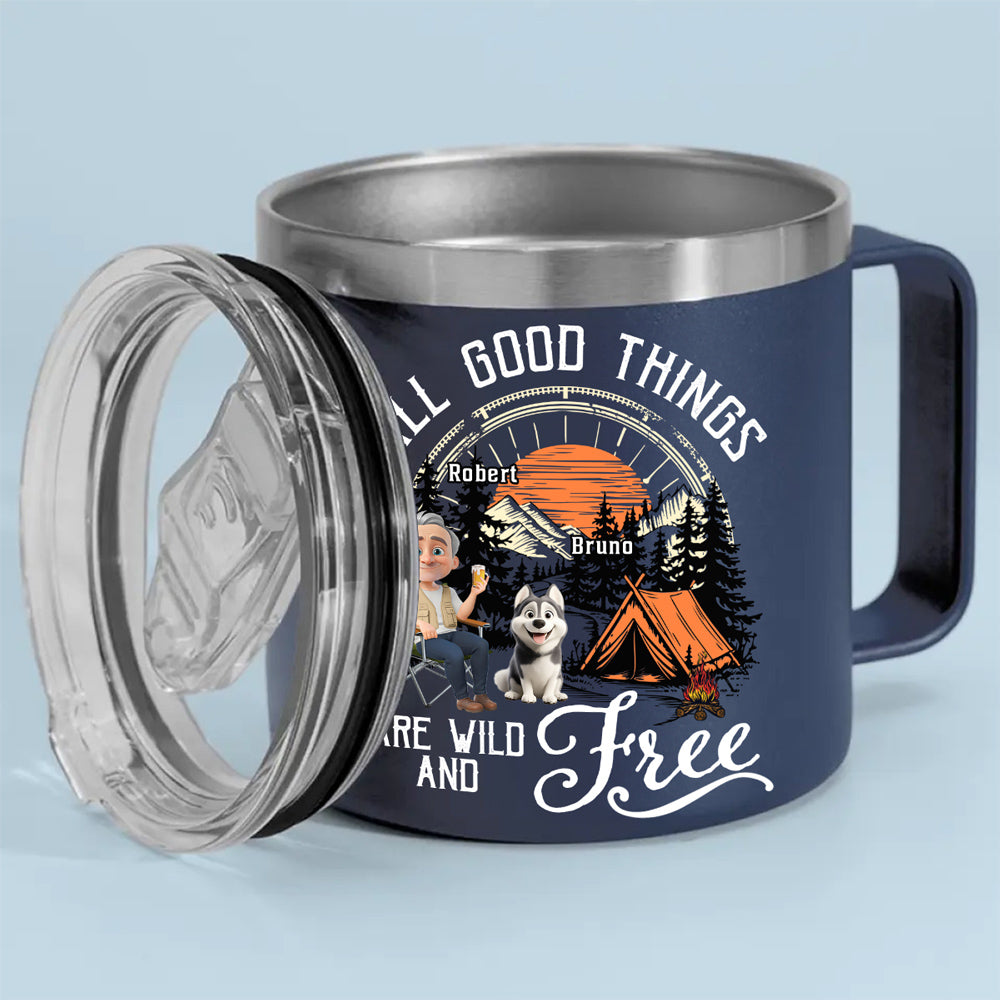 Custom Christmas Birthday Gifts For Dog Lovers • Wild And Free - Personalized 14oz Stainless Steel Tumbler With Handle
