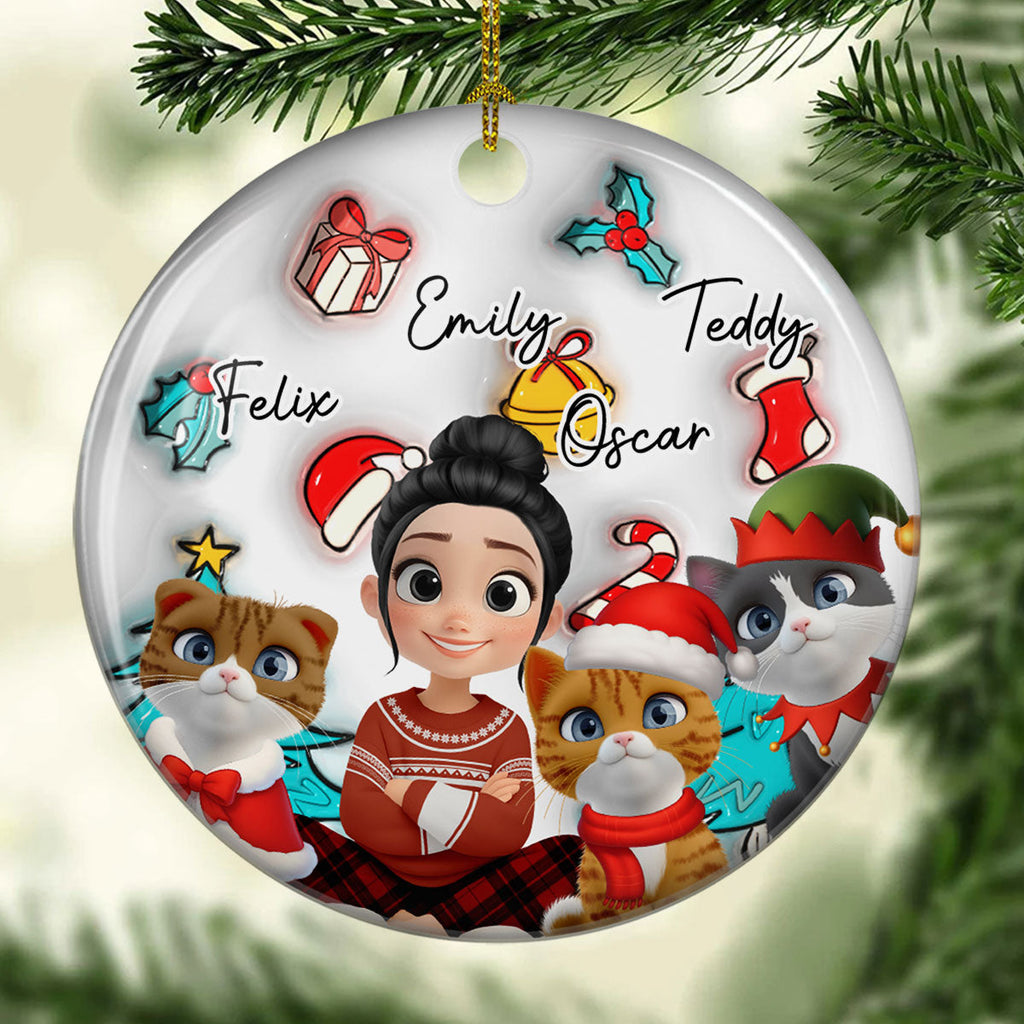Custom Christmas Decor Home Birthday Gifts For Cat Mom, Cat Lovers • Santa Is Coming To Cats - Personalized 3D Inflated Effect Ceramic Ornament