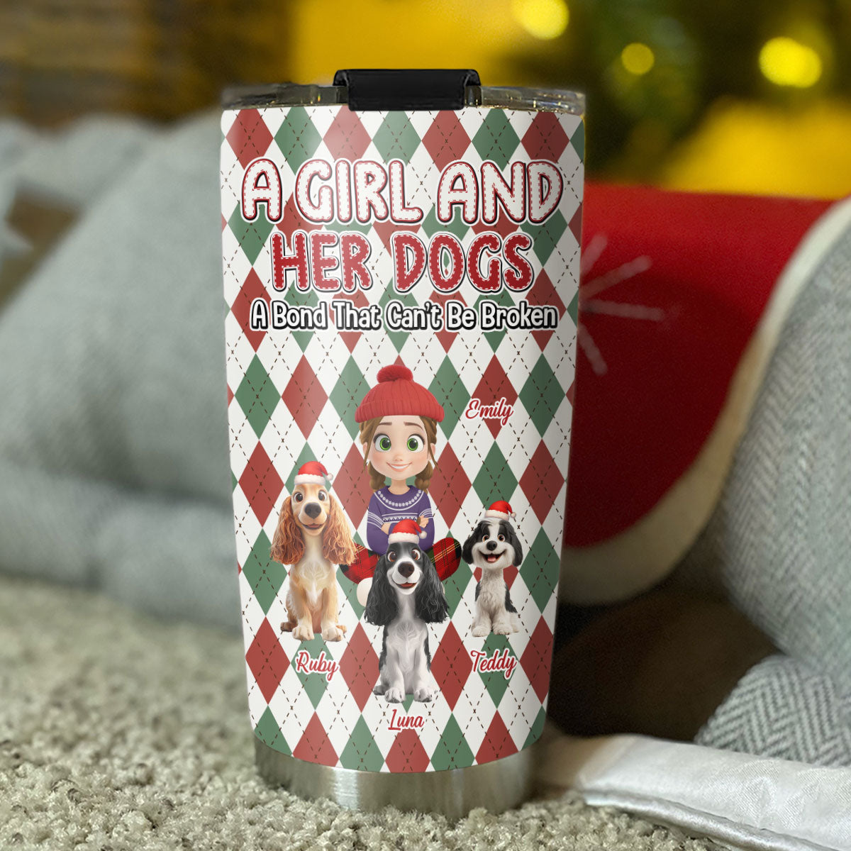 Custom Christmas Birthday Gifts For Dog Mom, Dog Lovers • Girl Loves Dog Square - Personalized Tumbler