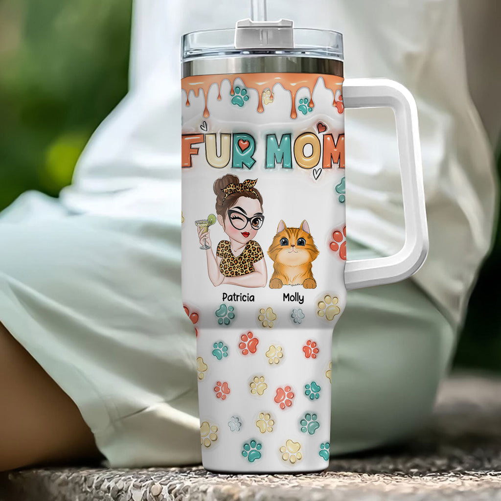 Custom Mother's day Birthday Gifts For Cat Mom, Cat Lovers • Mom Of Pets Ver 2 - Personalized 3D Inflated Effect Printed 40 Oz Tumbler