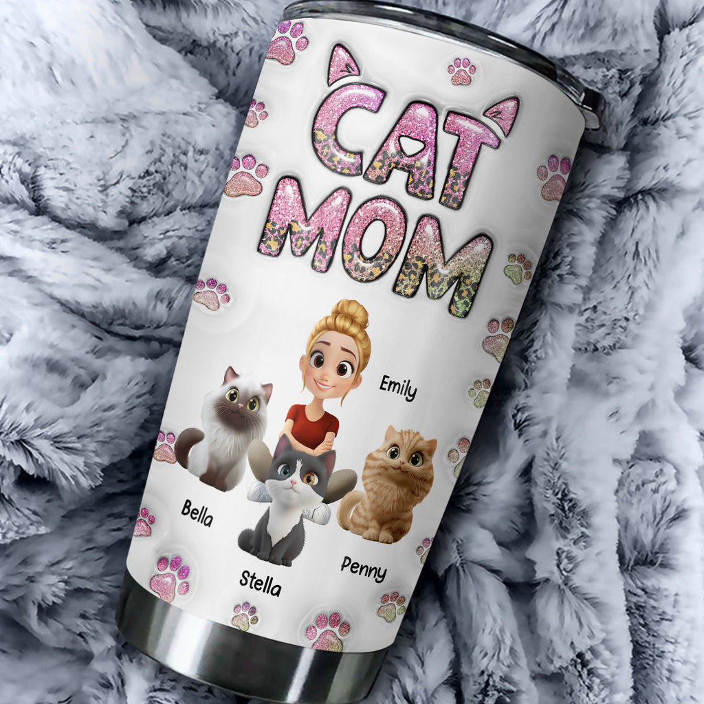Custom Christmas Birthday Gifts For Cat Mom, Cat Lovers • Cat Mom Lovely Chibi - Personalized 3D Inflated Effect Tumbler