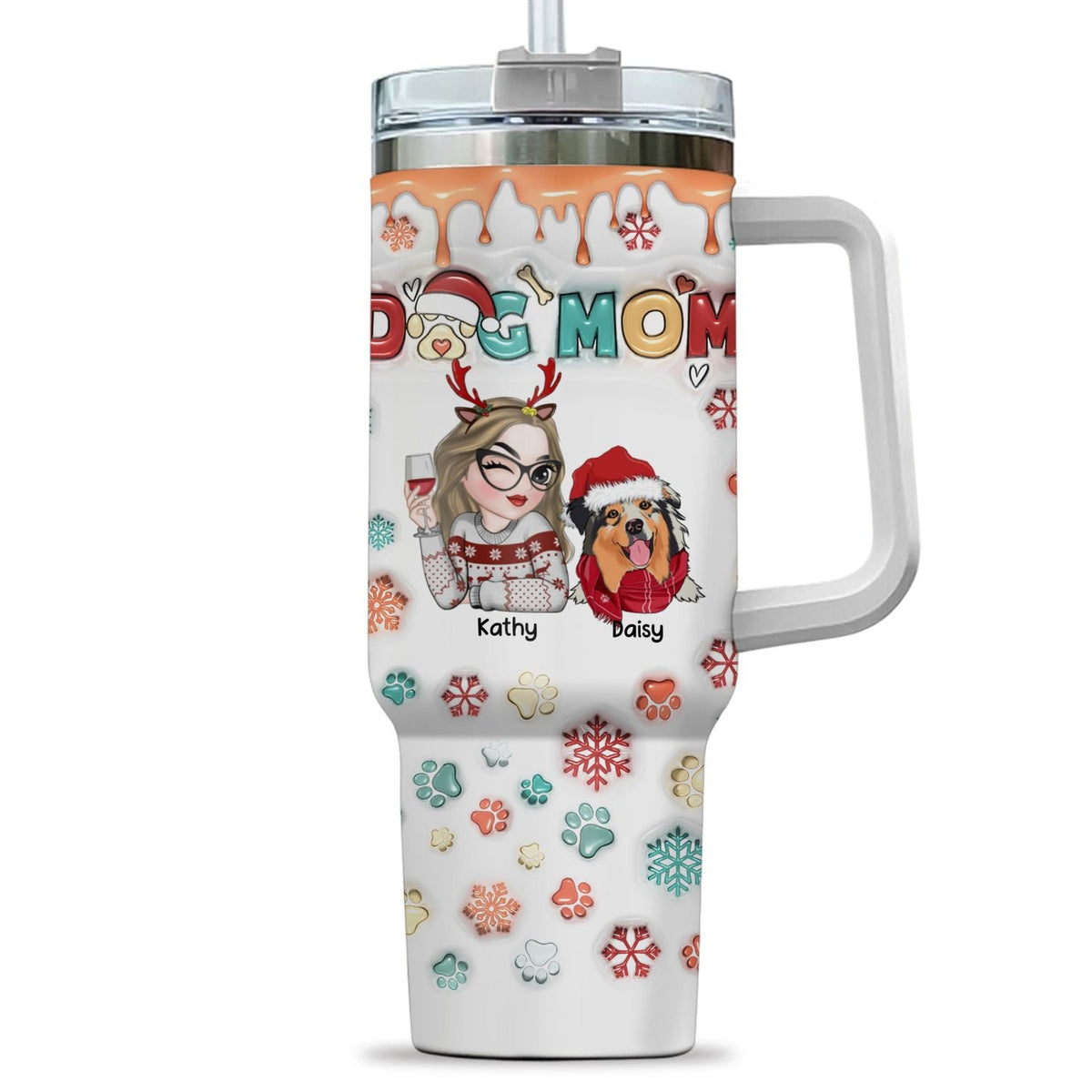 Custom Mother's day Birthday Gifts For Dog Mom, Dog Lovers • Mom Of Dogs Christmas Ver 2 - Personalized 3D Inflated Effect Printed 40 Oz Tumbler