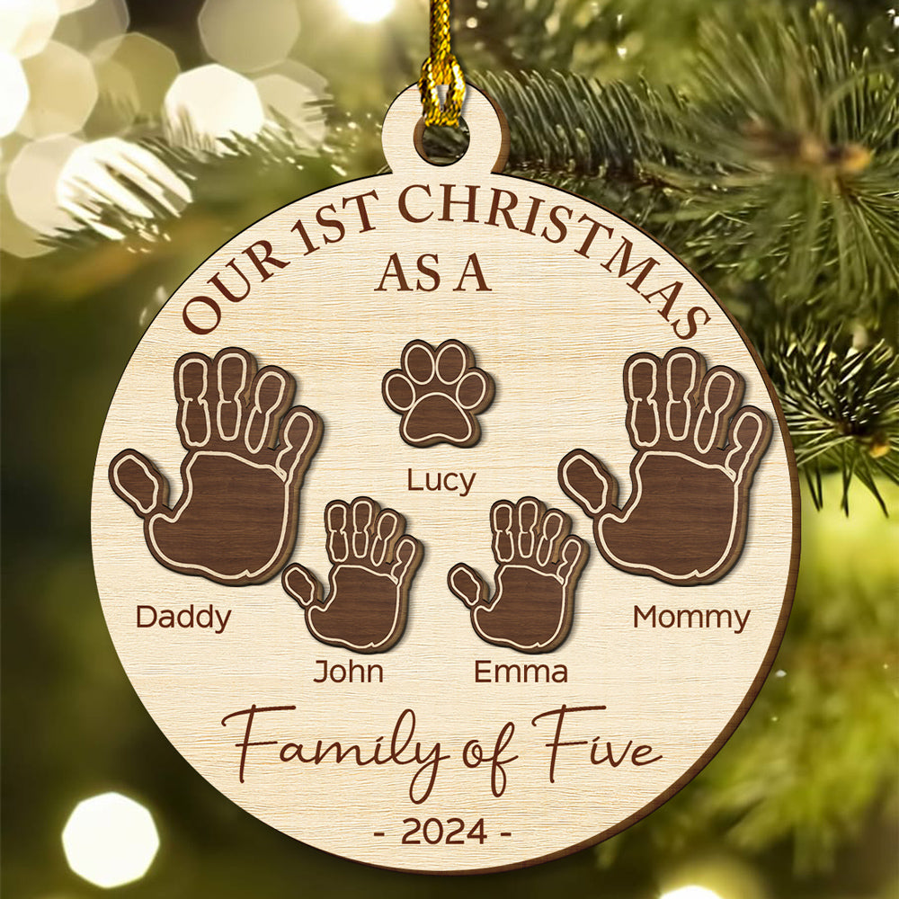 Our Family Handprints - Personalized Freeshape 2-Layered Wood Ornament