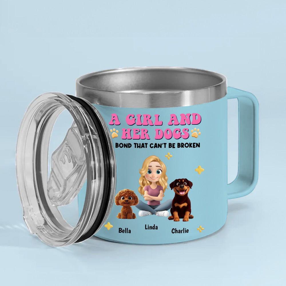 Custom Christmas Birthday Gifts For Dog Mom, Dog Lovers • A Girl And Her Dogs - Personalized 14oz Stainless Steel Tumbler With Handle