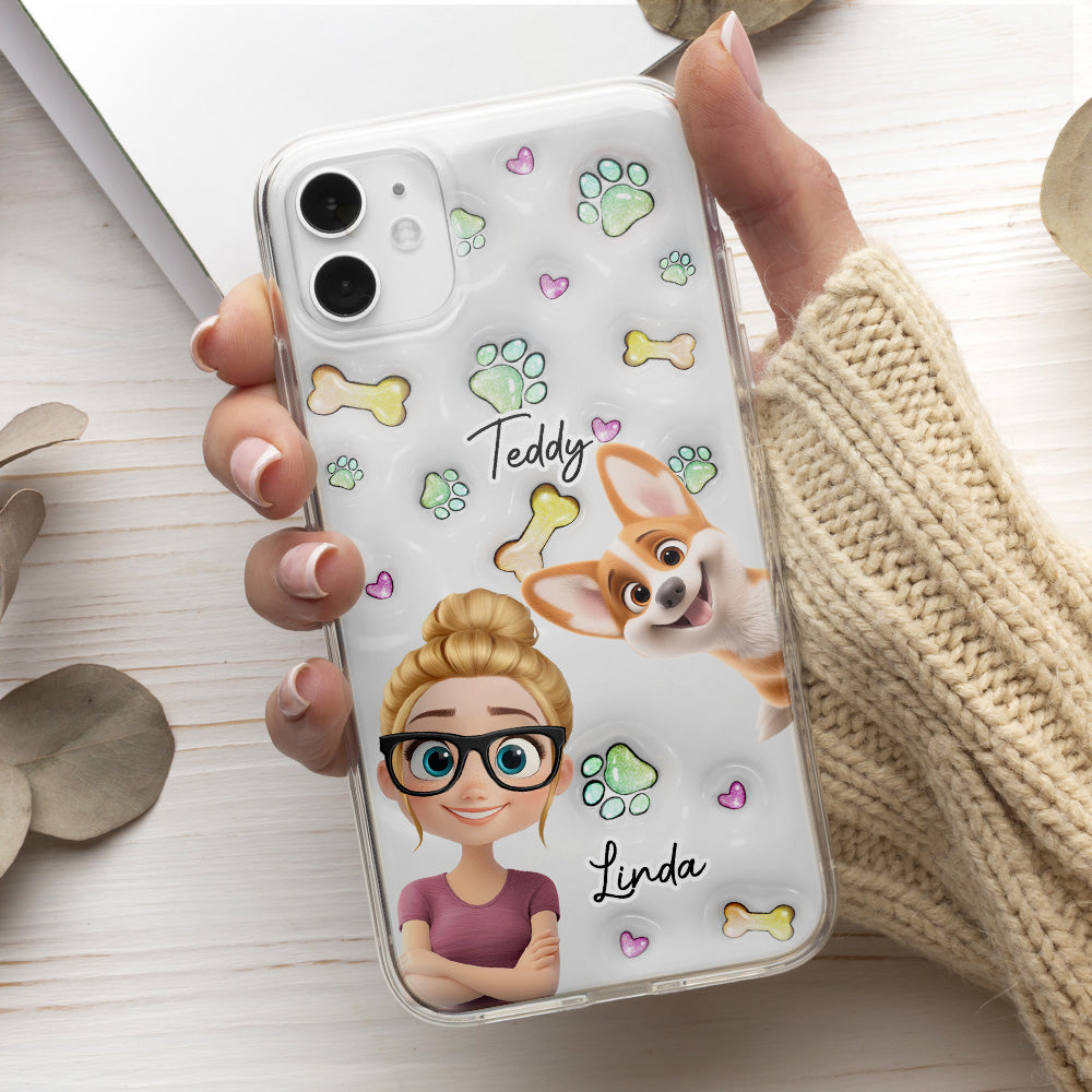 Lovely Human And Her Dogs - Personalized 3D Inflated Effect Phone Case