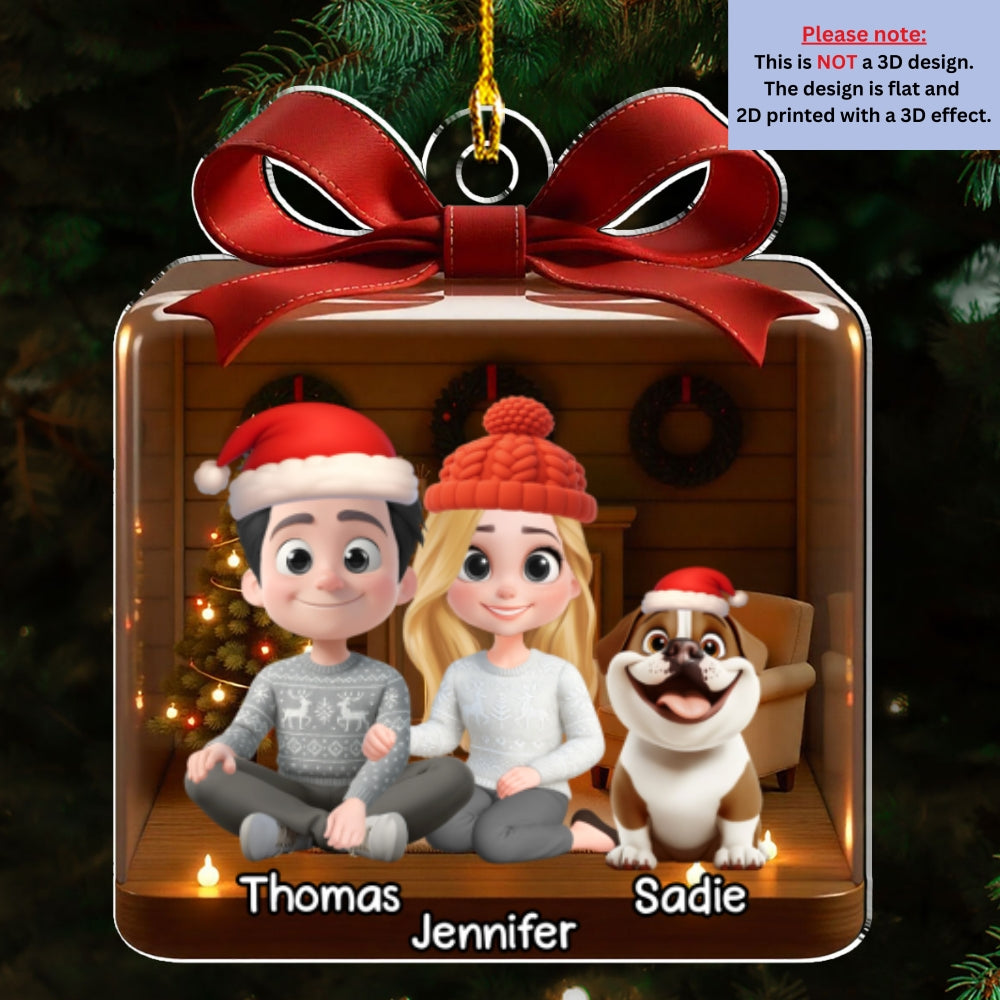 Custom Christmas Decor Home Birthday Gifts For Dog Lovers • Family Is A Present - Personalized 3D Effect Acrylic Ornament