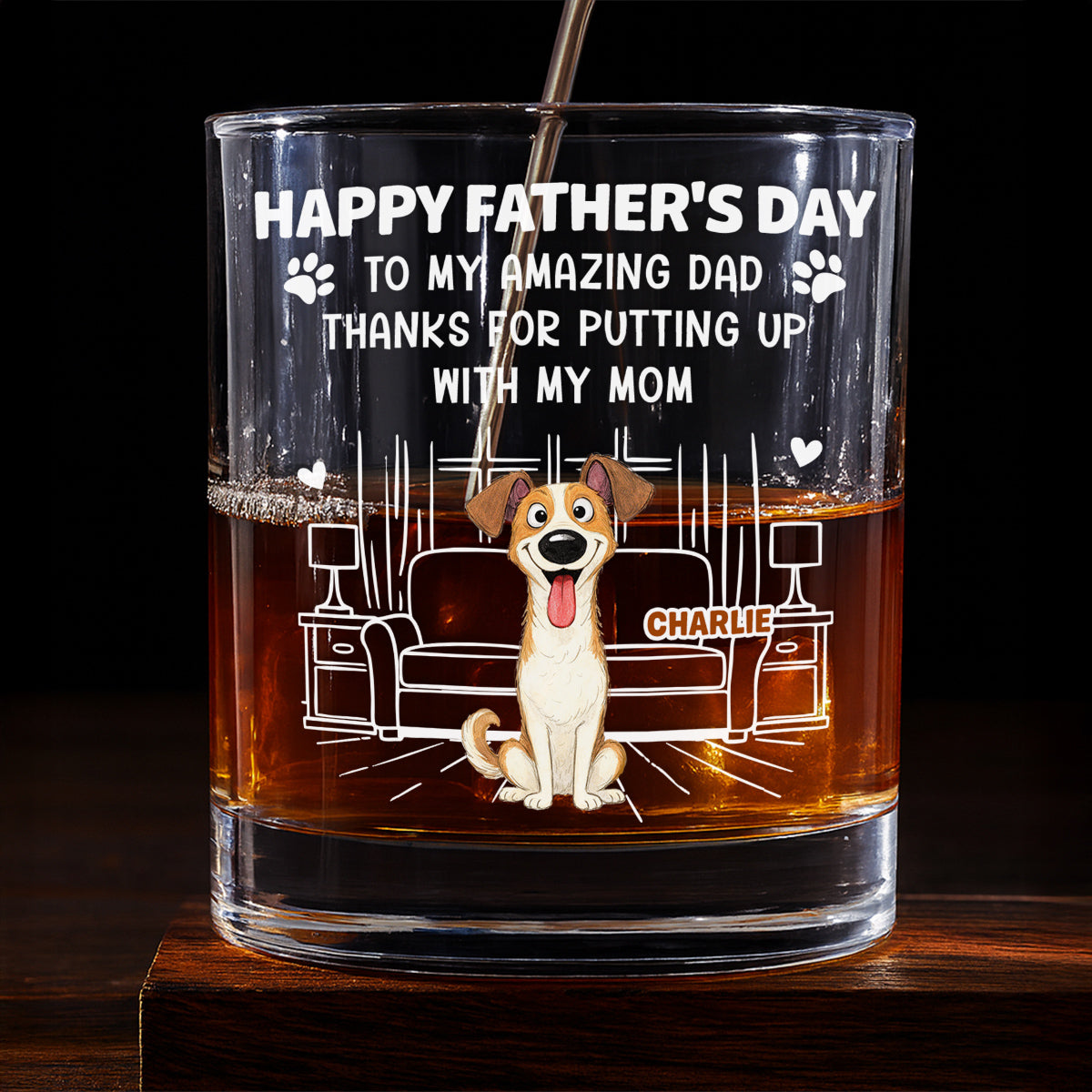 Custom Father's Day Birthday Drinkware Gifts For Dog Dad • Putting Up My Shit Daddy - Personalized Whiskey Glass