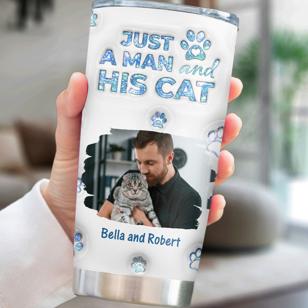 Custom Photo Christmas Birthday Gifts For Cat Dad, Cat Lovers • You Are The Miracle Cat Dad Photo Ver - Personalized 3D Inflated Effect Tumbler