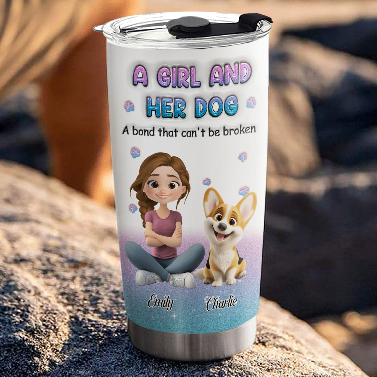 Custom Christmas Birthday Gifts For Dog Mom, Dog Lovers • Blue Glitter - Personalized 3D Inflated Tumbler