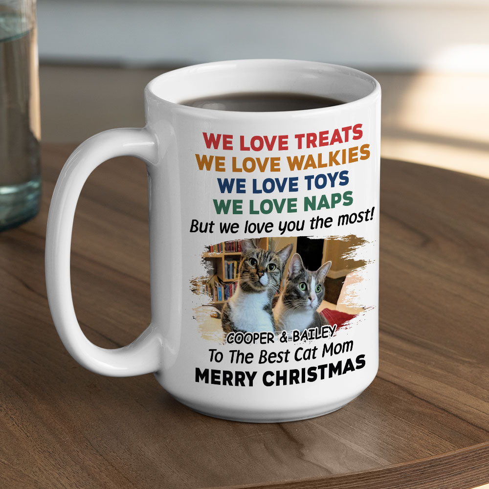 Custom Photo Christmas Birthday Gifts For Cat Lovers • Cats Love You Snow Ver Photo - Personalized Coffee Mug
