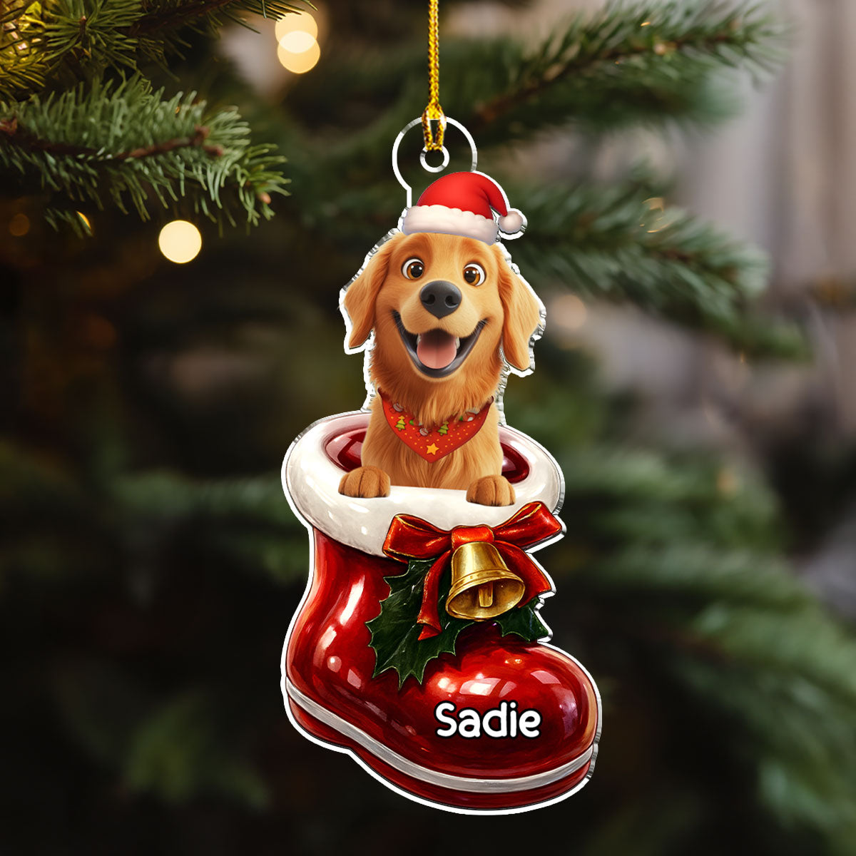 Custom Christmas Decor Home Birthday Gifts For Dog Lovers • Here In Your Shoes - Personalized 3D Effect Acrylic Ornament
