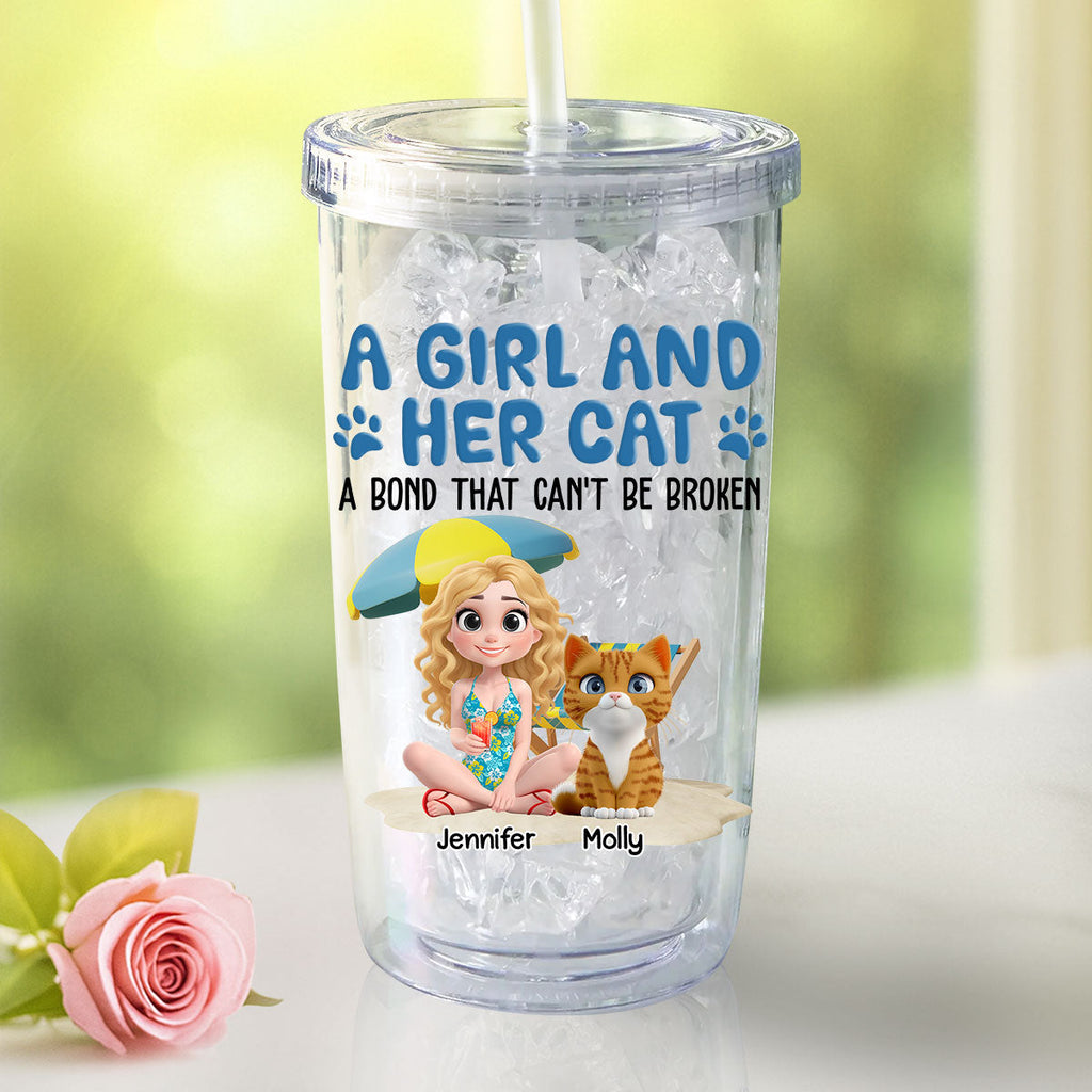 Custom Christmas Birthday Gifts For Cat Mom, Cat Lovers • A Girl And Her Cats - Personalized 14oz Plastic Tumbler
