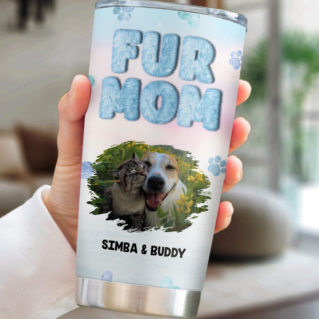 Custom Photo Christmas Birthday Gifts For Pet Mom, Pet Lovers • Fluffy Fur Mom Photo - Personalized Tumbler