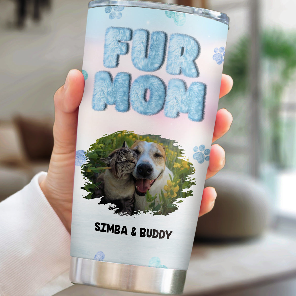 Custom Photo Christmas Birthday Gifts For Pet Mom, Pet Lovers • Fluffy Fur Mom Photo - Personalized Tumbler