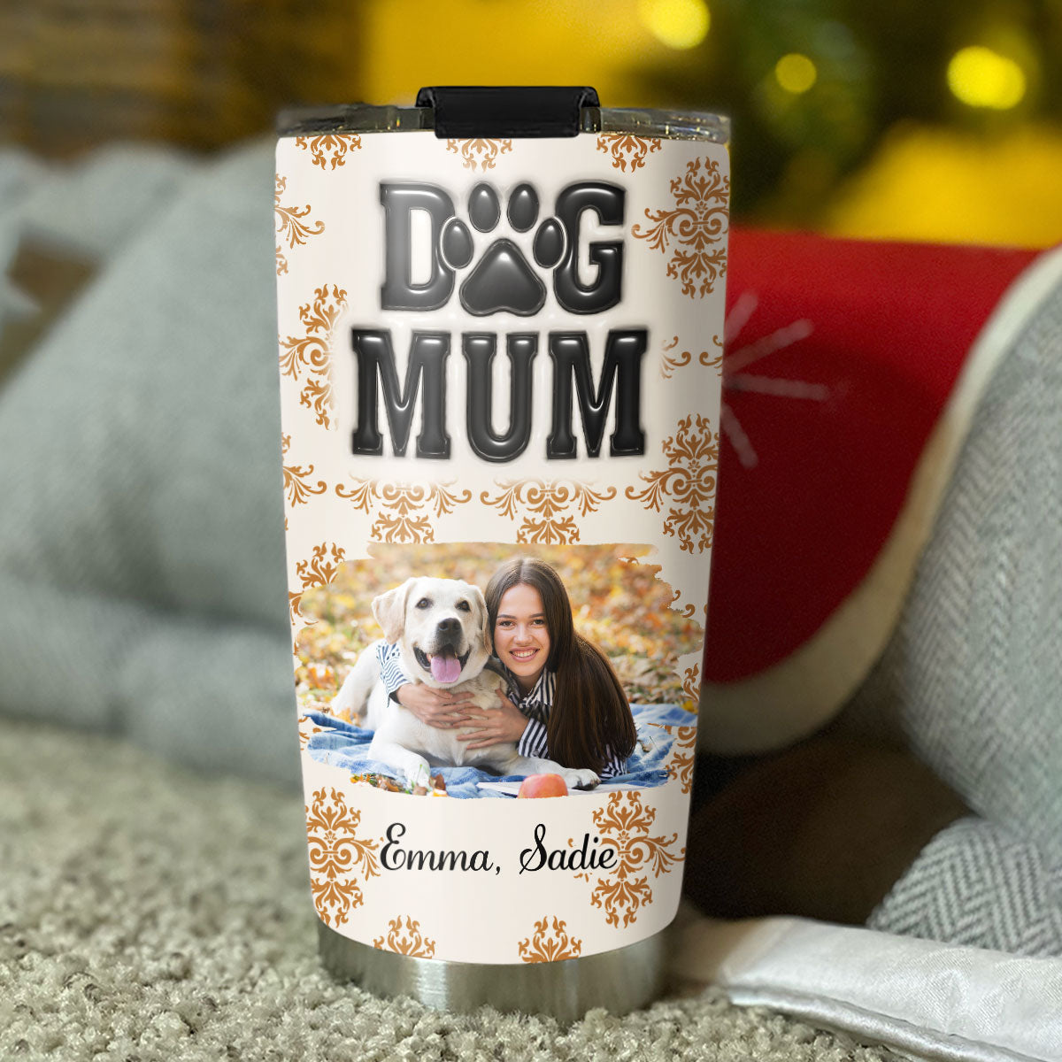 Custom Photo Christmas Birthday Gifts For Dog Mom, Dog Lovers • Pumskin Dog Mom Photo - Personalized 3D Inflated Effect Tumbler