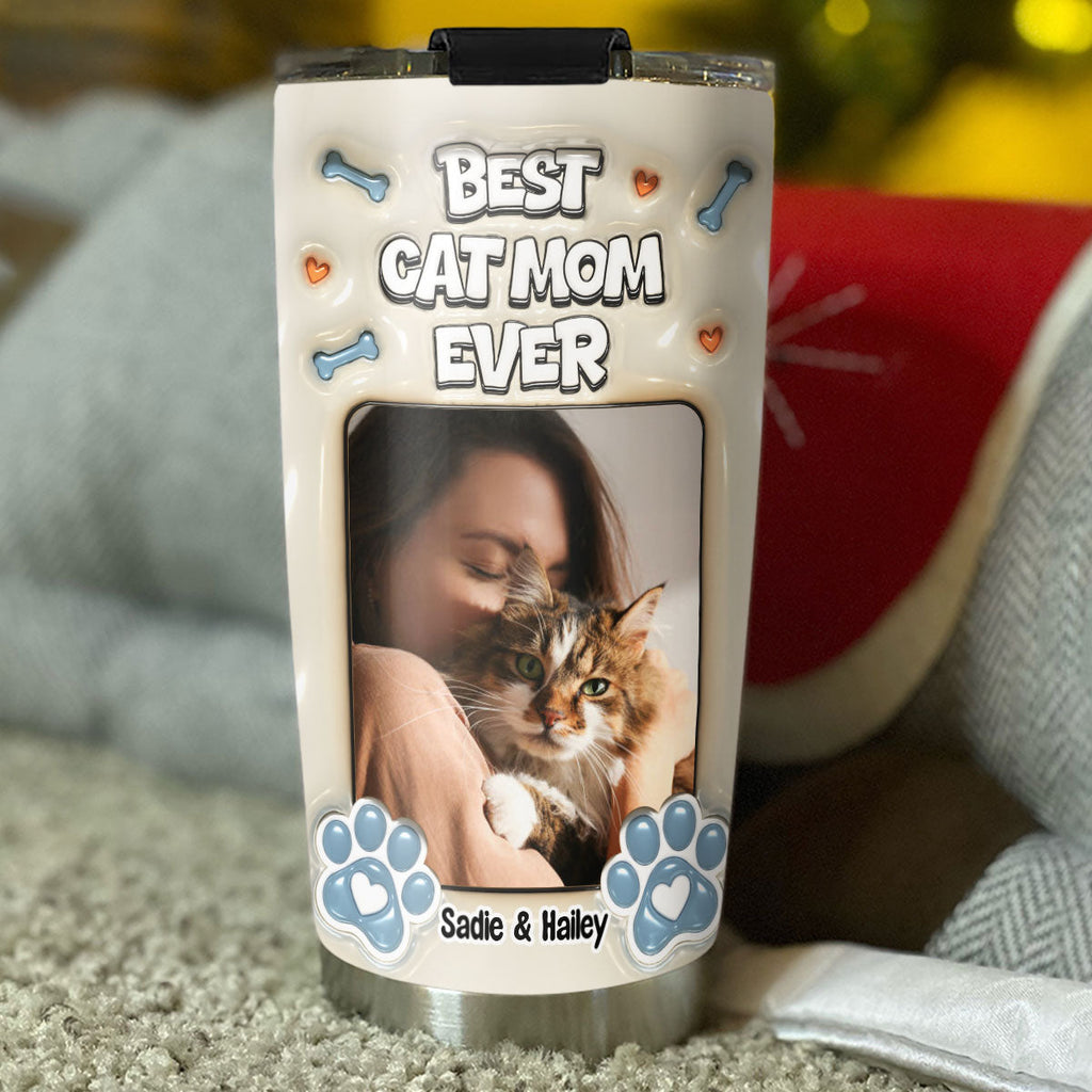 Custom Photo Mother's day Birthday Gifts For Cat Mom, Cat Lovers • Proud Lovely Cat Mom Photo - Personalized 3D Inflated Effect Tumbler