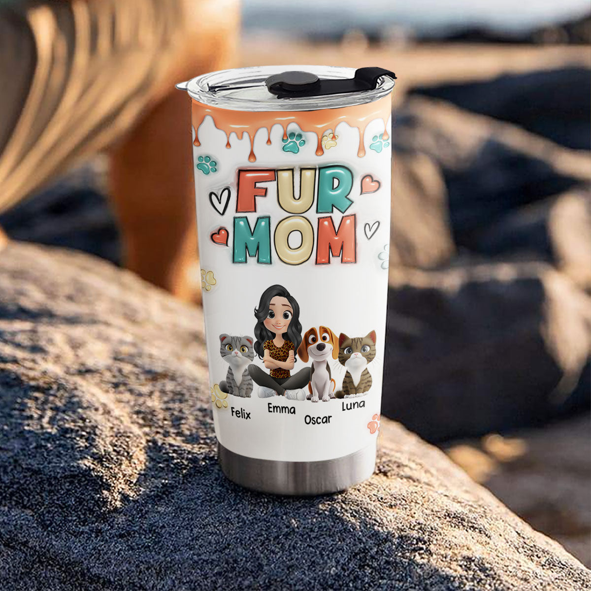 Custom Christmas Birthday Gifts For Pet Mom, Pet Lovers • Cute Mom Of Pets - Personalized 3D Inflated Effect Tumbler