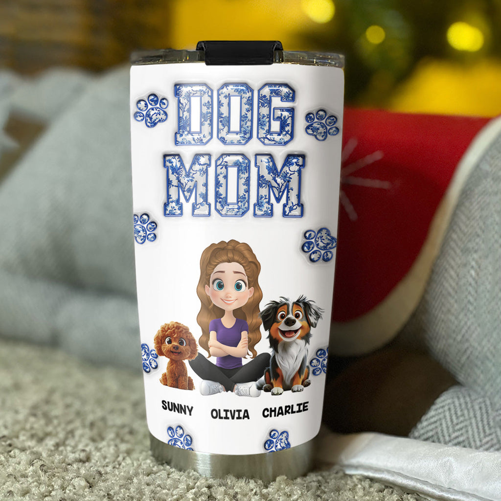 Custom Christmas Birthday Gifts For Dog Mom, Dog Lovers • Dog Mom Mum Blue - Personalized 3D Inflated Effect Tumbler
