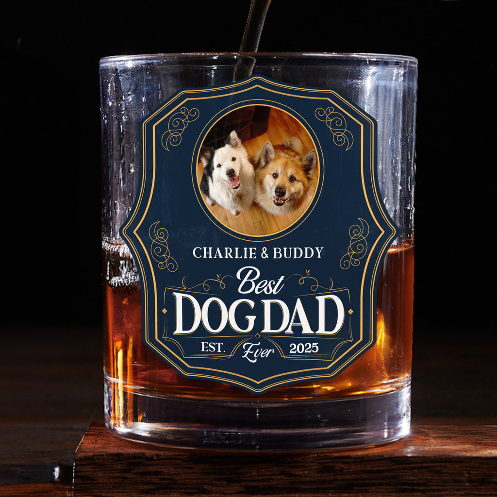 Dog Dad Est Photo - Personalized Engraved Whiskey Glass