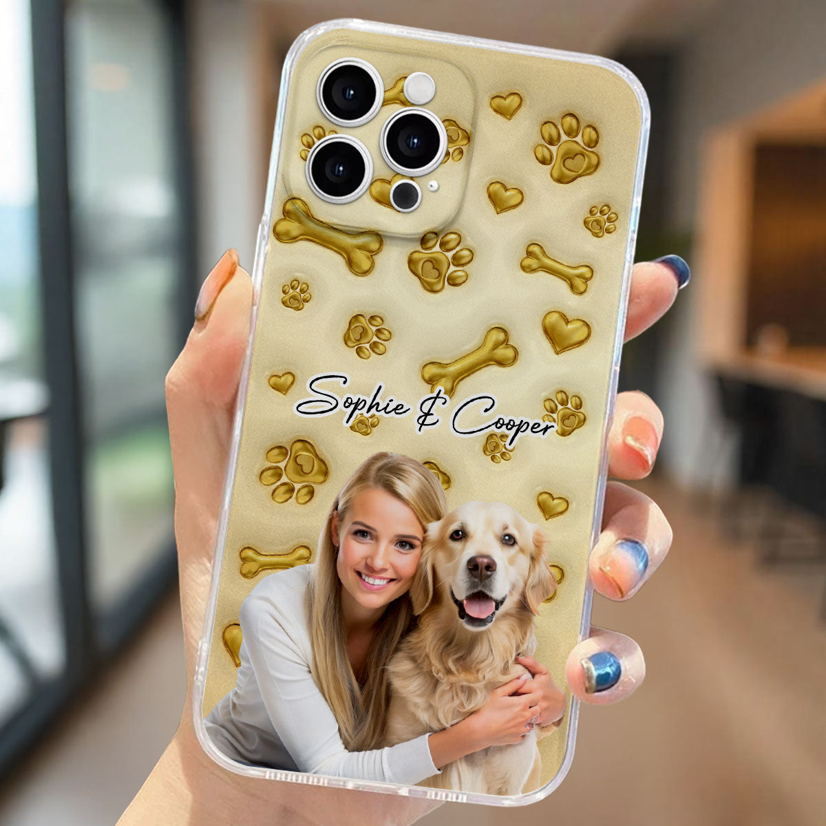 Gold Glitter Dog Mom Photo - Personalized 3D Effect Phone Case