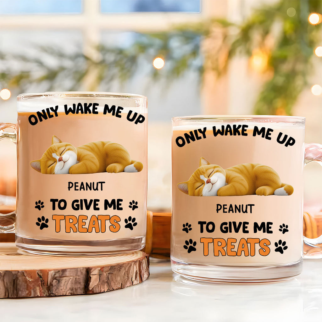 Custom Christmas Birthday Gifts For Cat Lovers • Only Wake Me Up - Personalized Glass Mug