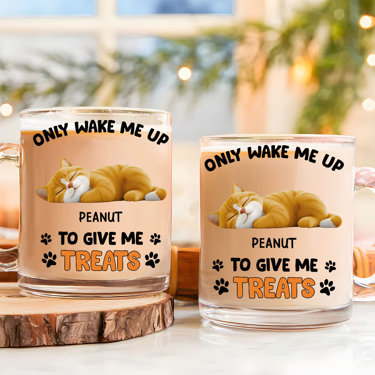 Custom Christmas Birthday Gifts For Cat Lovers • Only Wake Me Up - Personalized Glass Mug