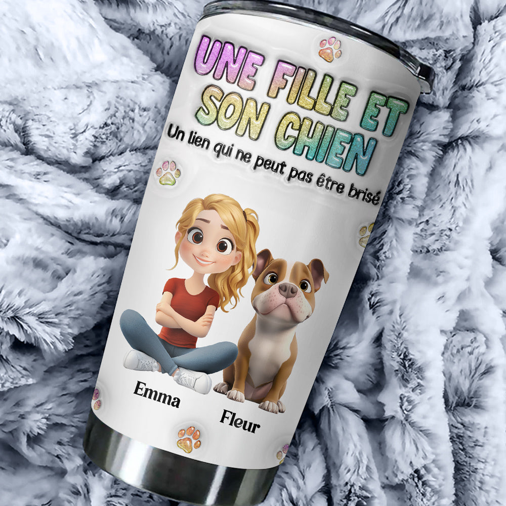 Custom Christmas Birthday Gifts For Dog Mom, Dog Lovers • Gobelet Personnalisé En Effet 3D Gonflé - Une fille et son chien