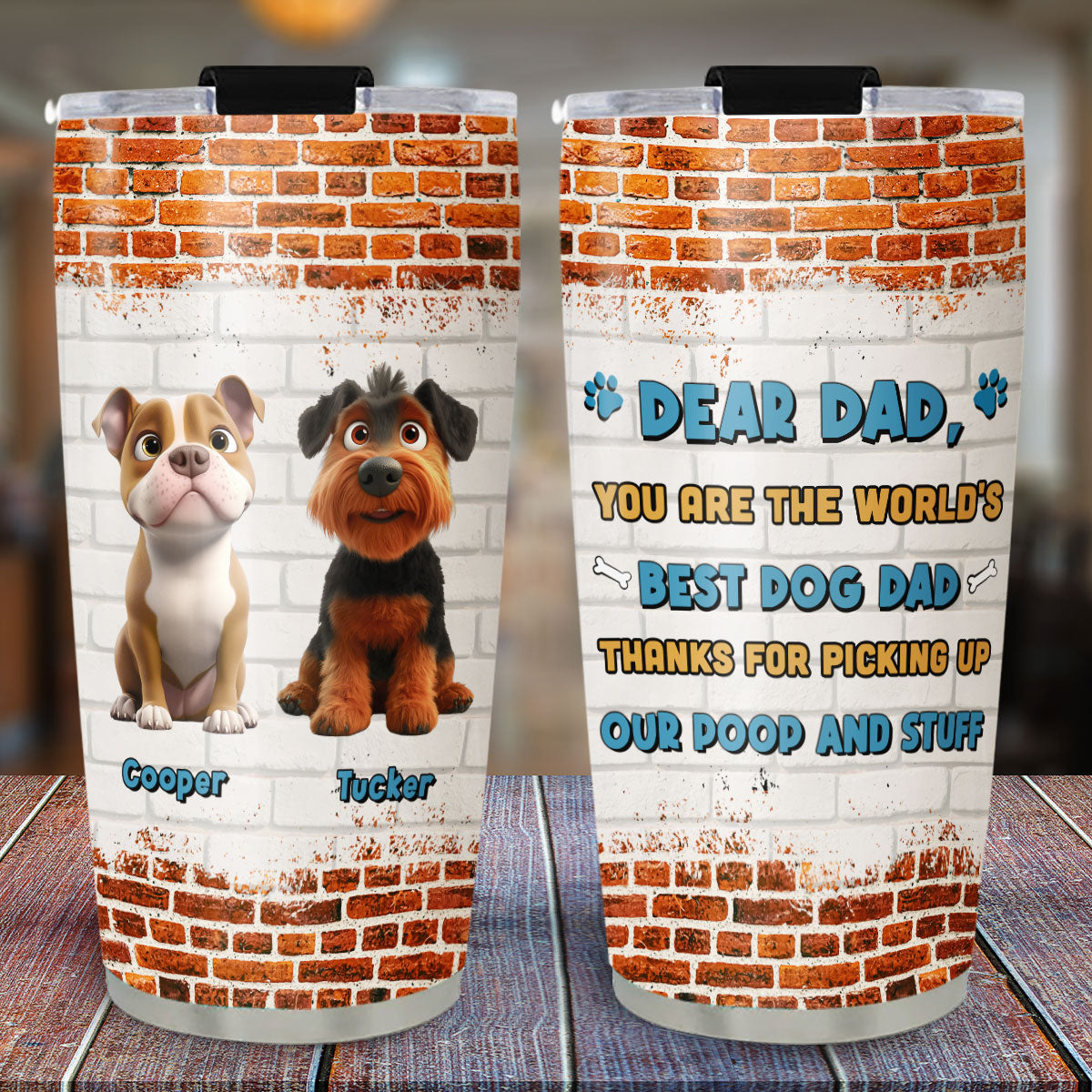Custom Christmas Birthday Gifts For Dog Dad, Dog Lovers • Dear Dad - Personalized Tumbler