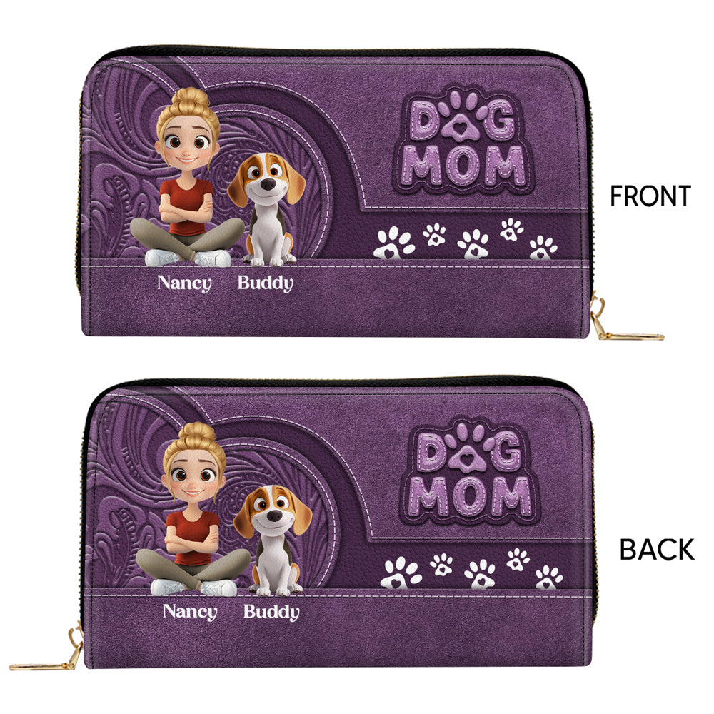 Chibi Cartoon Dog Mom - Personalized Leather Wallet